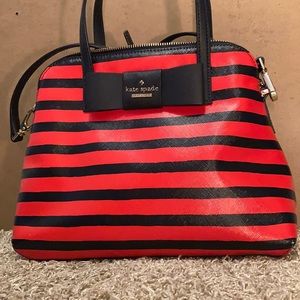 red and black striped kate spade cross body purse